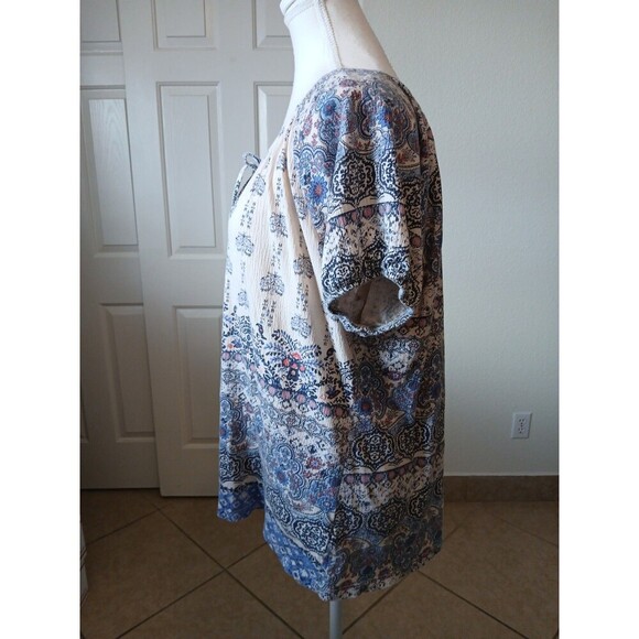 I.B Diffusion Womens Blouse Blue Floral Short Sleves Size Large - Picture 4 of 13